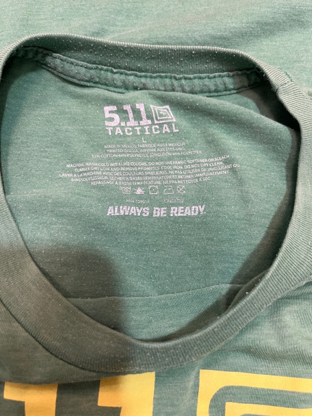 5.11 Tactical Green and Yellow Logo Short Sleeve Tee - Picture 3 of 5